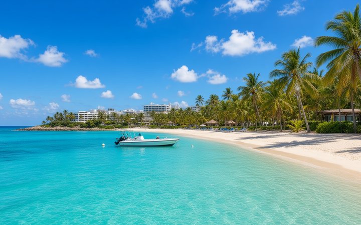 Turquoise Caribbean water and sandy beach near Montego Bay, Jamaica