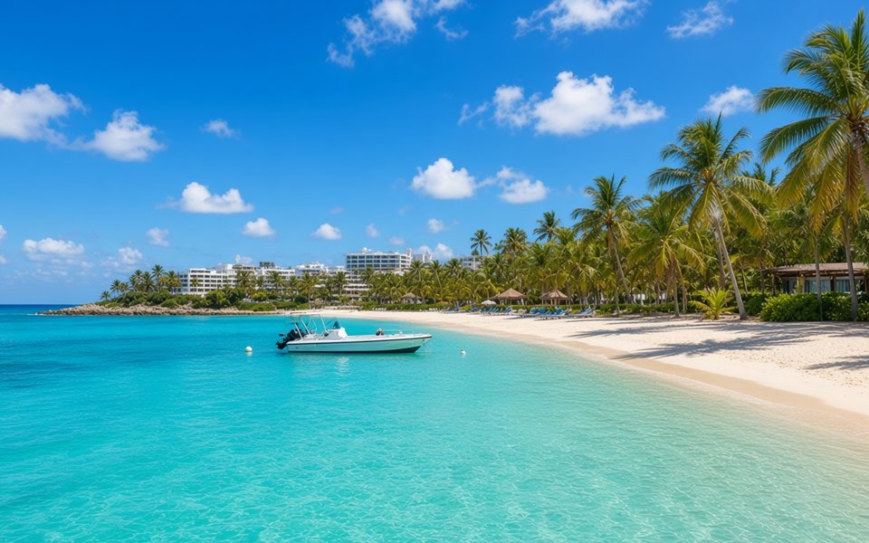 Turquoise Caribbean water and sandy beach near Montego Bay, Jamaica