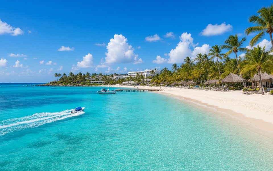 White sand beach and turquoise Caribbean water in Punta Cana, Dominican Republic